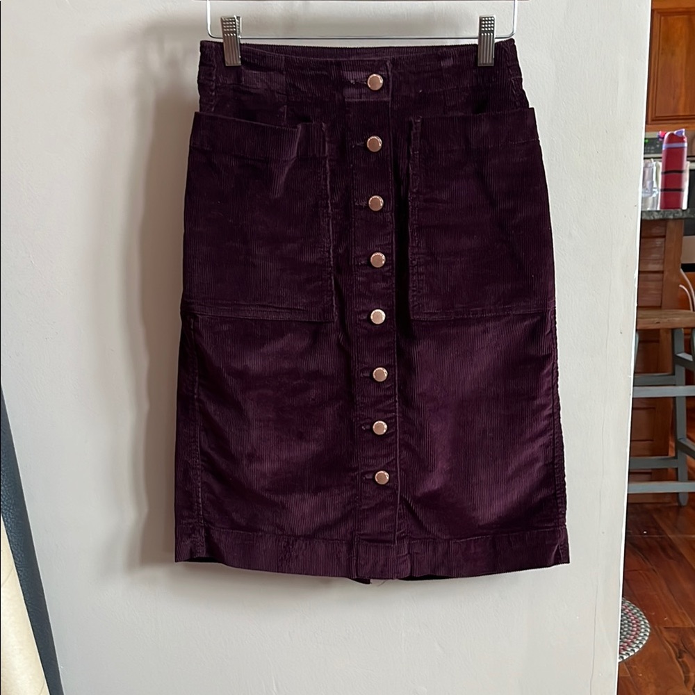 Sonoma Corduroy Button-Down Skirt in Deep Purple